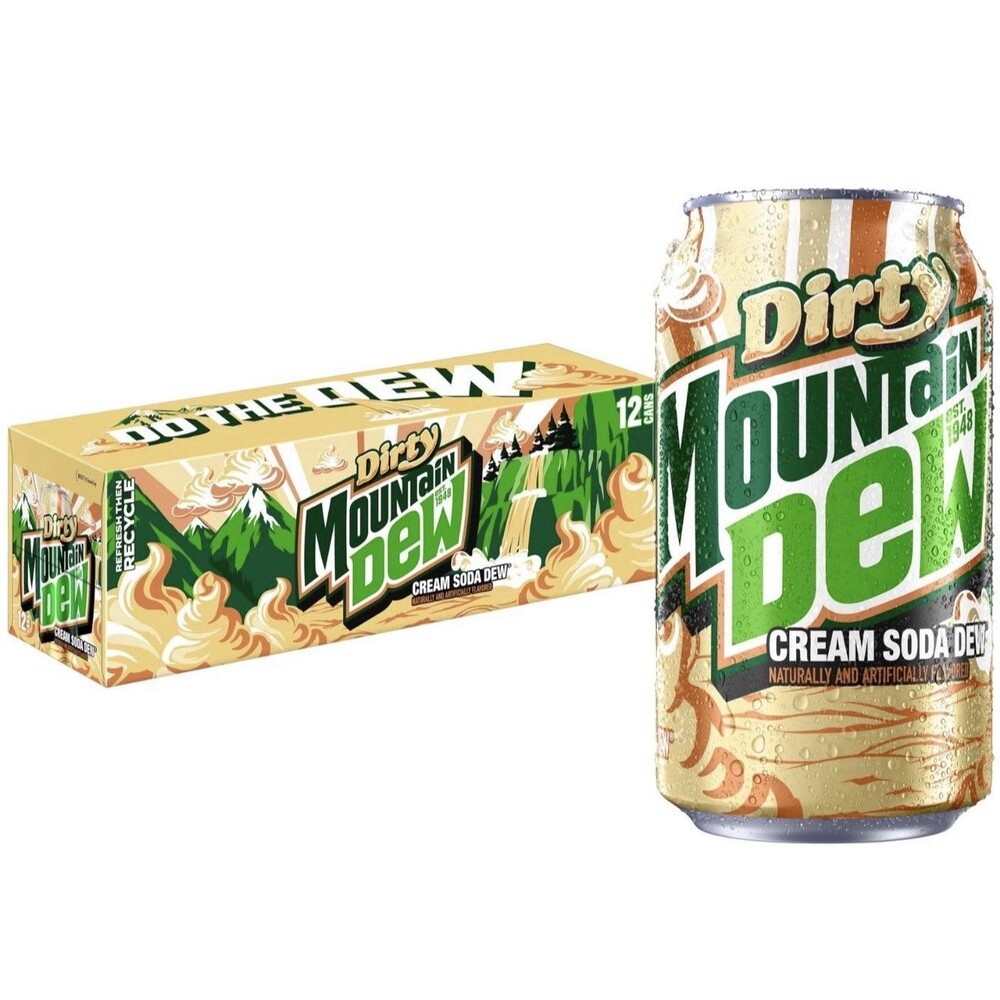 Mountain Dew, Dirty Mountain Dew, Cream Soda Dew, 12 fl oz Cans, (12 Pack)